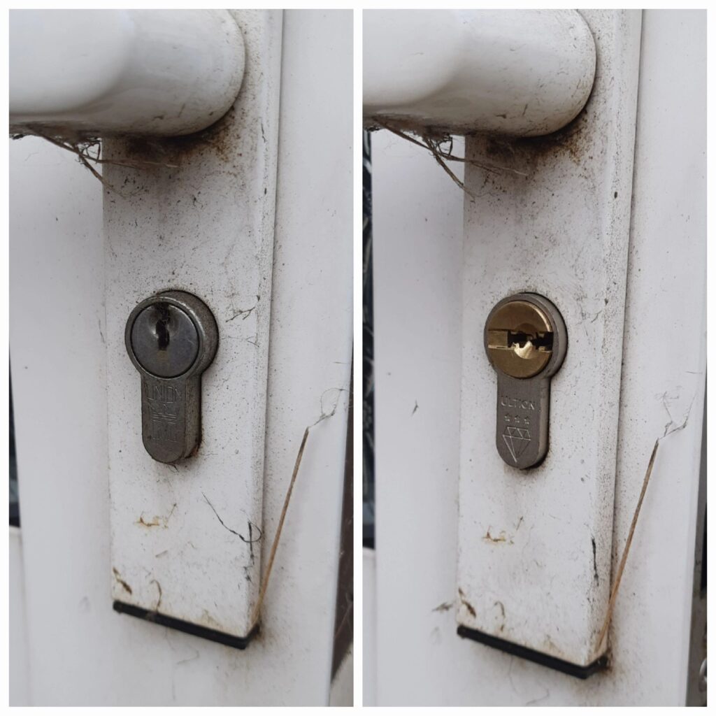 British Standard 3-star cylinder fitted to a back door in Ashford