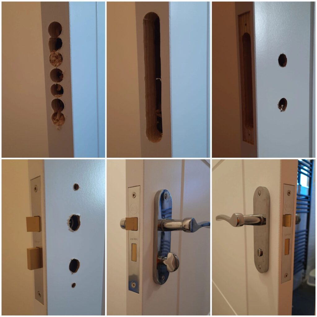 Bathroom privacy lock installed on a new door in Ashford