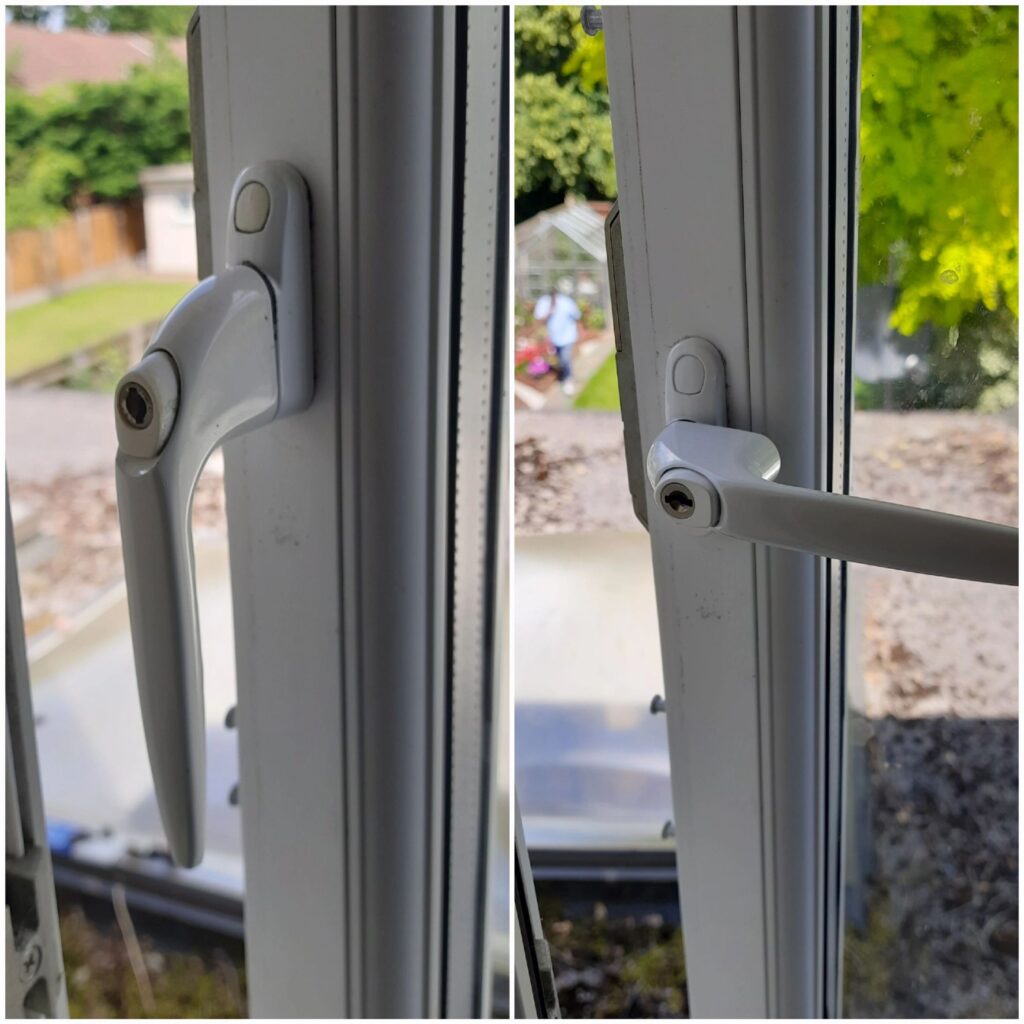 Replacement handles fitted to blocked uPVC windows in Sunbury-on-Thames