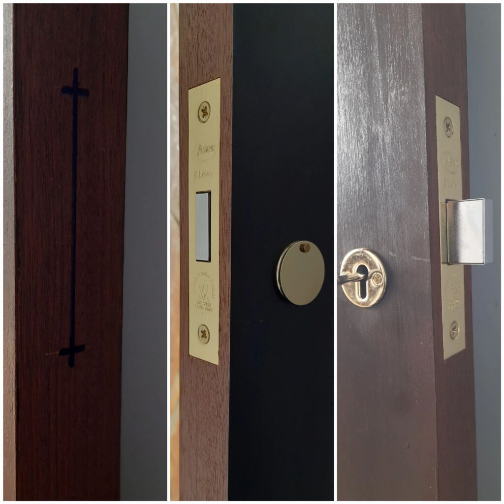 British Standard deadlock installed on a wooden front door in Ashford