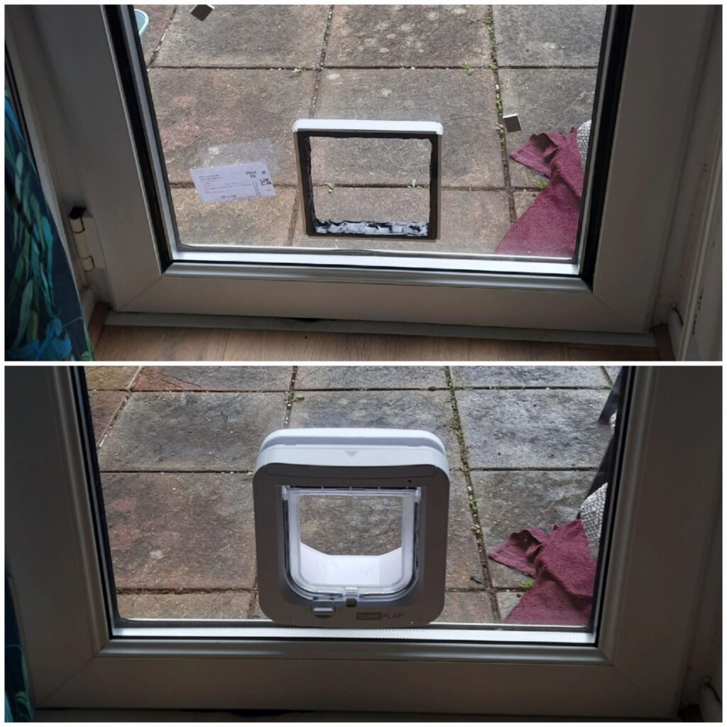 Cat flap fitted into a replacement double-glazed door unit in Slough