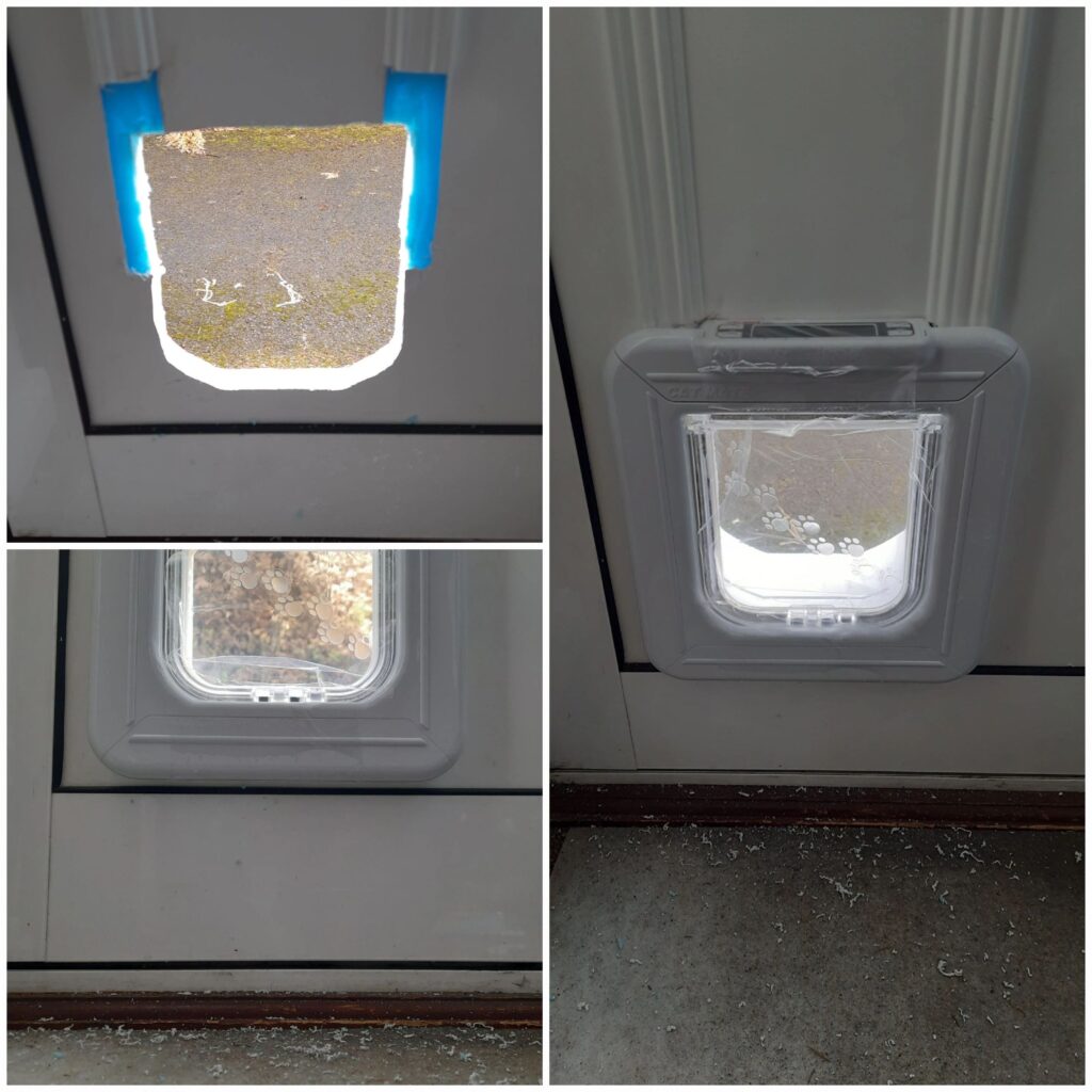 Cat flap installed through a moulded side-door panel in Farnham
