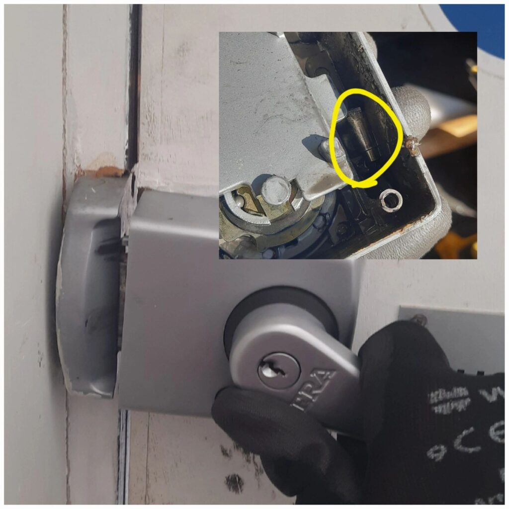 Failed communal nightlatch replaced at an apartment entrance in Ashford