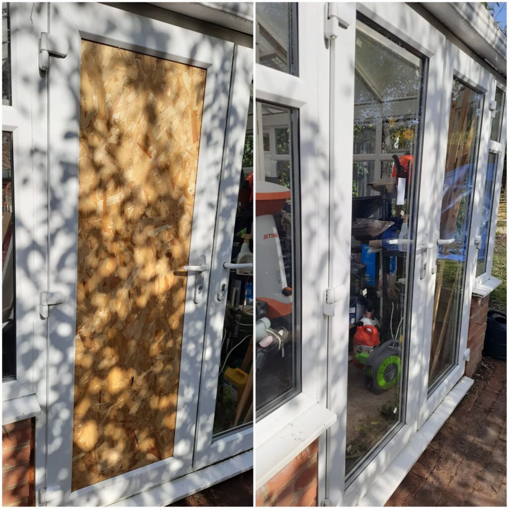 Replacement toughened double-glazed panel fitted to a conservatory door in Farnham