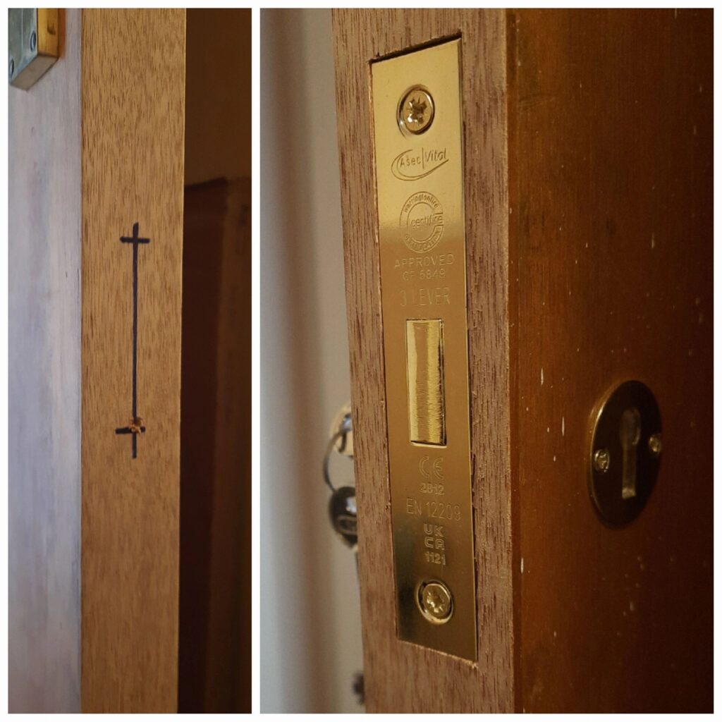 Three-lever deadlock installed on an internal bedroom door in Ashford