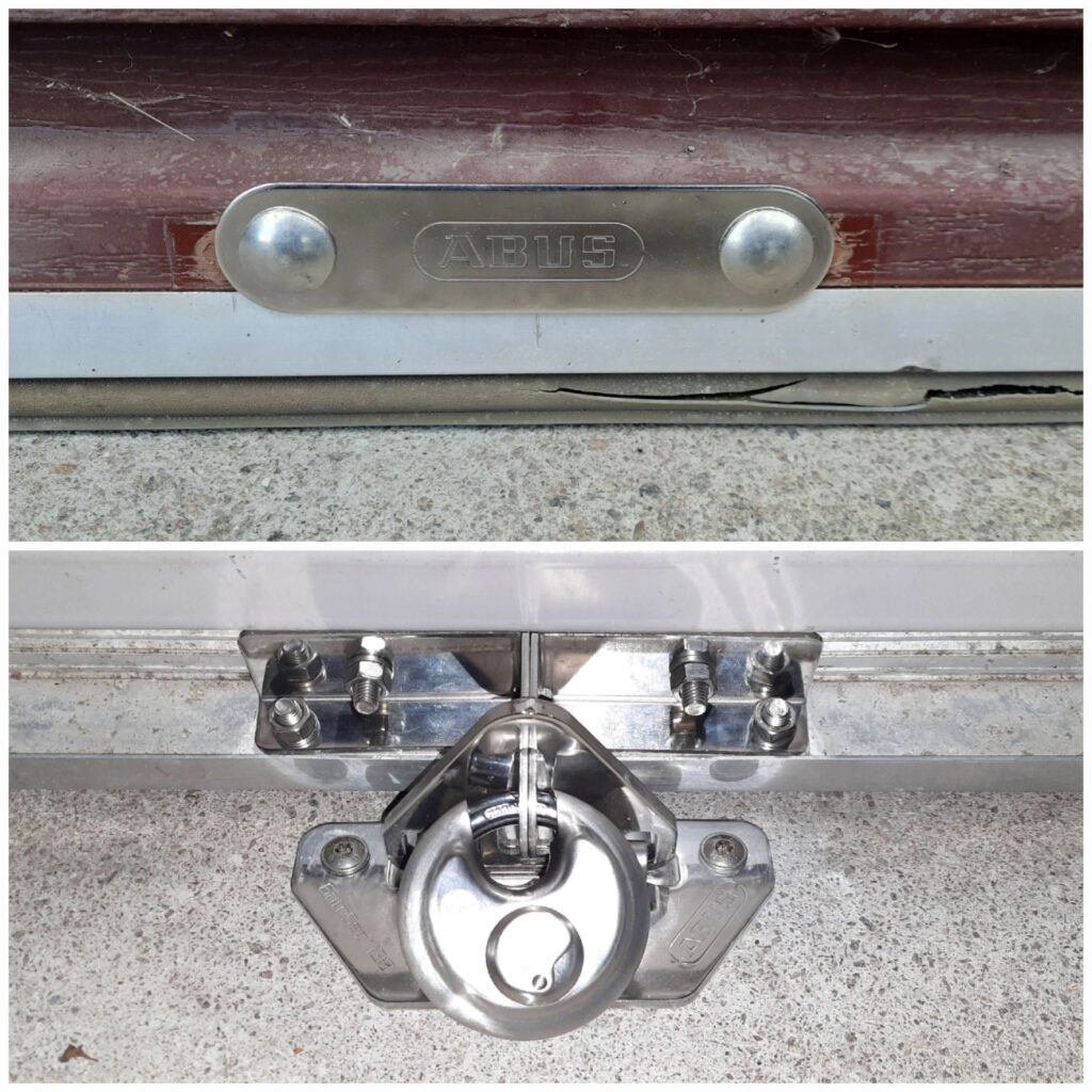Additional security lock fitted to a garage roller shutter in Ashford