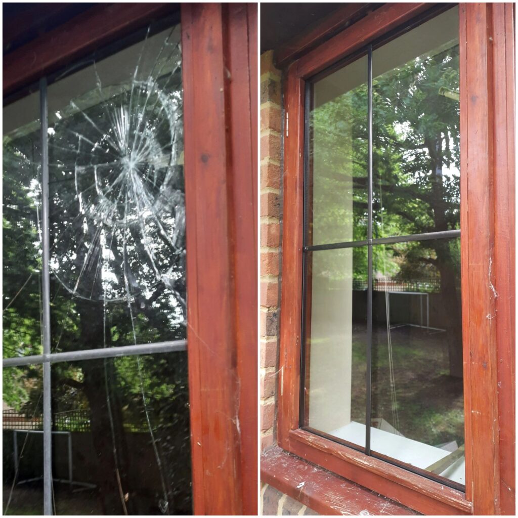 Replacement lead-pattern window glass installed in Bracknell