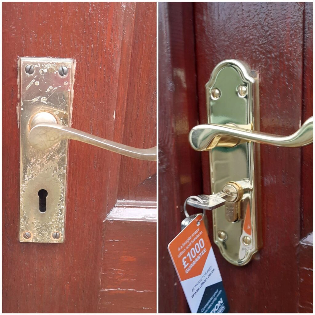 Fire-rated sashlock and 3-star euro cylinder fitted to a hardwood door in Ashford