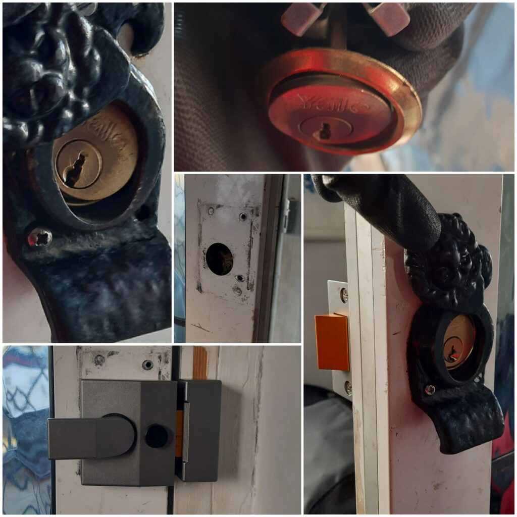 Porch nightlatch backbox replacement on an aluminium door in Ashford