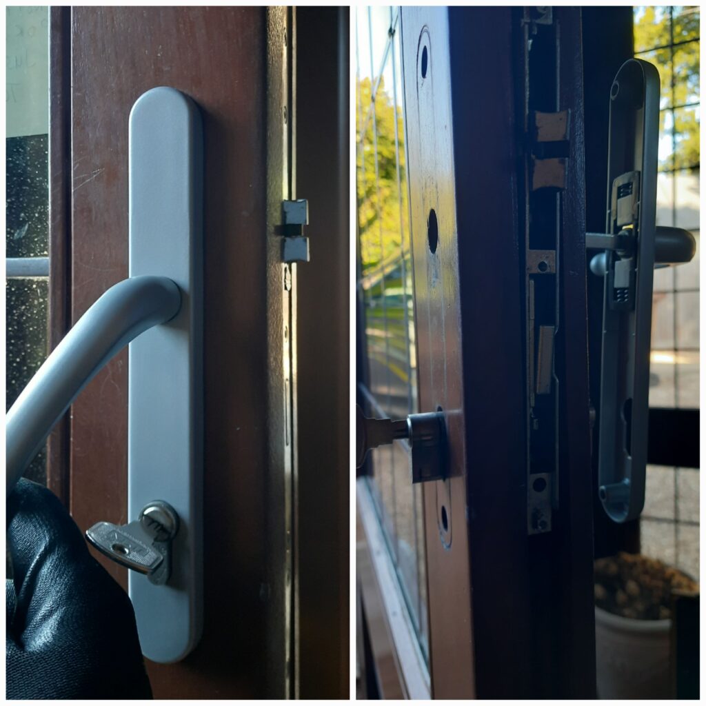 Replacement multipoint gearbox fitted to a uPVC front door in Stanwell
