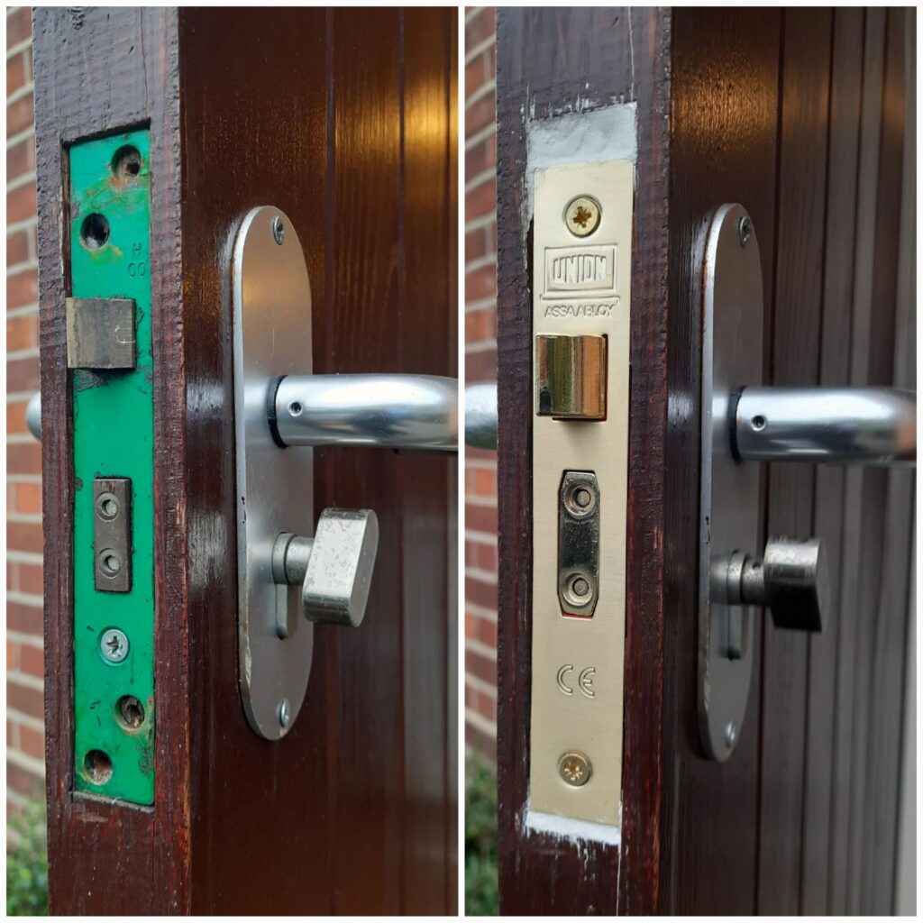 Sash lock case replacement on a door in Slough