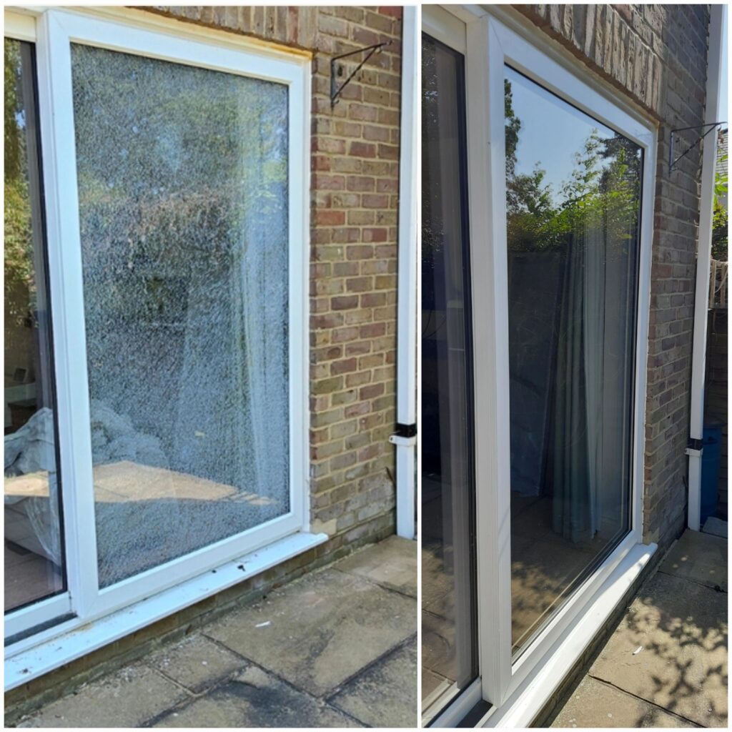 Replacement toughened glazing fitted to a sliding door in Camberley