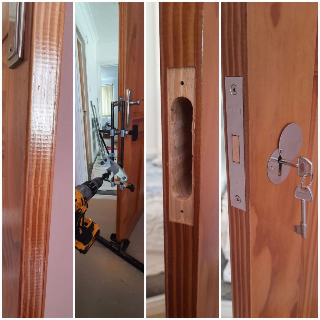 Deadlock installed on a narrow internal wooden door in Ashford