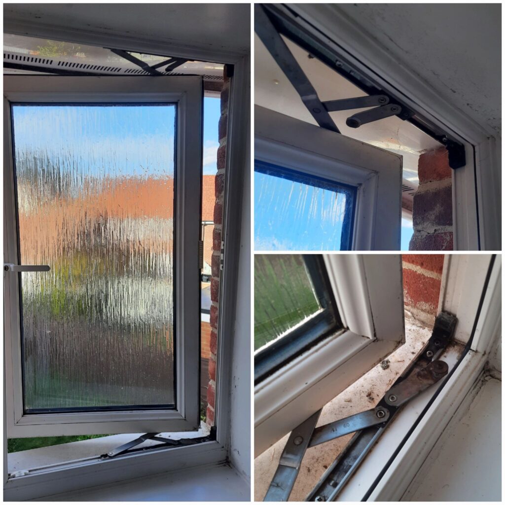 uPVC bathroom window hinge replacement in Bagshot