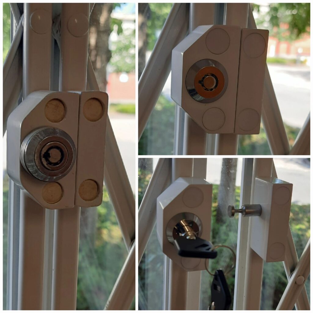Keyed-alike window grille locks installed at a commercial unit in Ashford